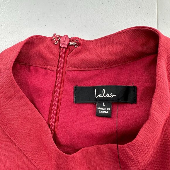 Lulus Red Long-Sleeve Cutout Waist Mini Dress Size L Ruffle Rusty Rose Mock Neck - Picture 6 of 14